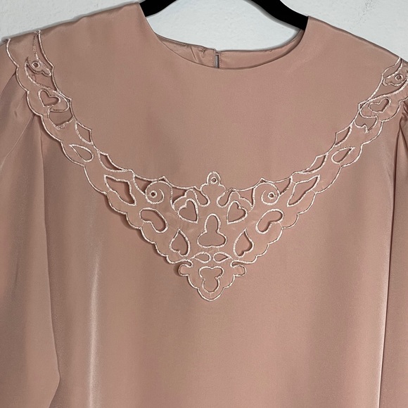 CLEARANCE ✨VTG 80s Dusty Rose Pink Richelieu Collar Romantic Blouse L Pastel - Picture 4 of 7